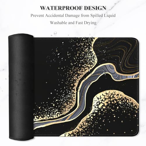 Image of Auhoahsil Extended Mouse Pad, XXL Gaming Mouse Pads, Large Big Mousepad Laptop Computer Keyboard Mat Desk Pad with Non-Slip Base Stitched Edge for Gaming Office Men Women, 31.5 x 15.7 in, Black Marble