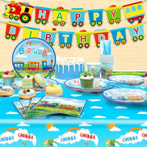 Fruitful Jewelry 2024041102 Train Birthday Party Supplies,128Pcs Train Party Decorations Tableware Set Train Plates And Cups Napkins Train Birthday Banner Tablecloth Etc Train Tableware thumb #3