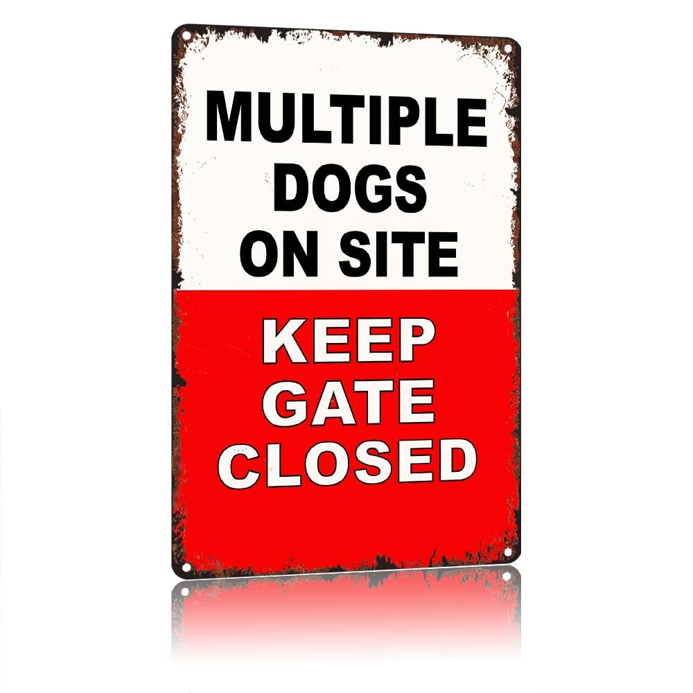 peiyeety Multiple Dogs On Site Keep Gate Closed Warning Sign, 12x8 Inch Vintage Aluminum Metal Tin Sign, Rust Proof Waterproof Wall Decorative Sign For Farm Yard, Outdoor Gate, Property Entrance