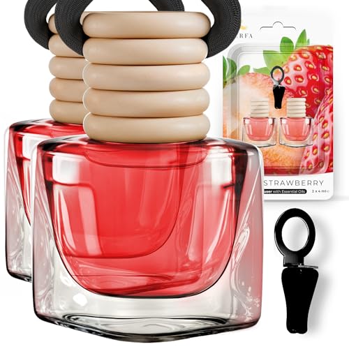 Strawberry Vanilla Car Air Freshener | Hanging Car Freshener with Vent Clip | Long Lasting Slow-Release Aroma Technology Adjustable Scent Intensity | Scented Automotive Accessories by Perfa