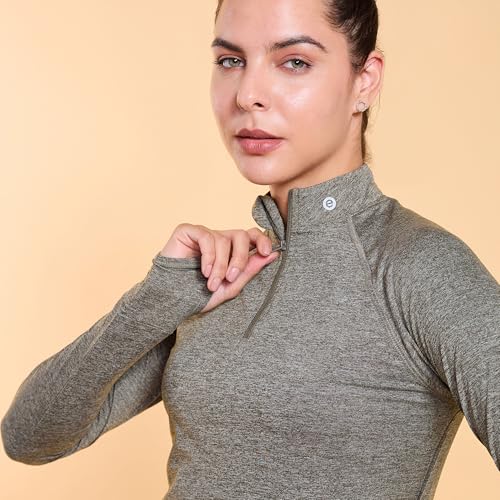 Image of Enamor Full Sleeve High Neck Medium Length Pull on Dry Fit T-Shirt for Women - Slim Fit - A310