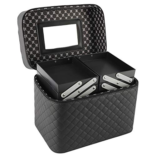 HighFree 4 Layer Foldable Tray Makeup Cosmetic Case with Mirror, Waterproof Black Portable Train Organizer Case, Large Capacity Multifunctional Toiletry Box - Image 6