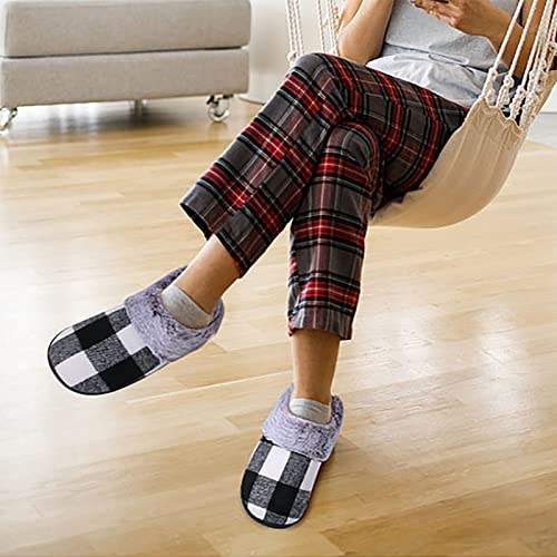 House Slippers for Women Indoor and Outdoor Memory Foam Fuzzy Slippers Bedroom Buffalo plaid Slip-on Shoes Christmas Gift2