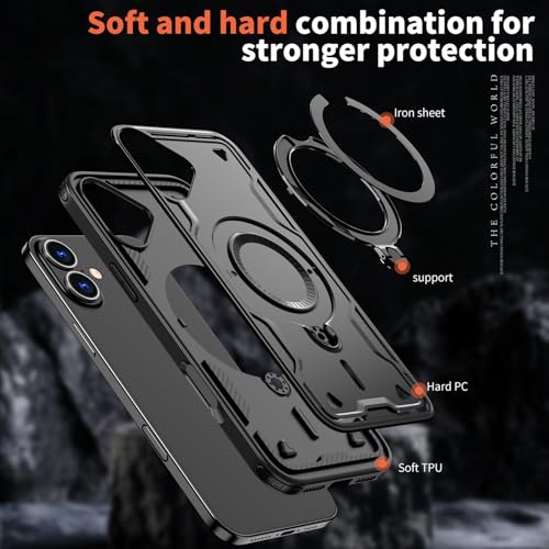 Coque iPhone 16 Plus MagSafe avec support antichoc en TPU et PC noir