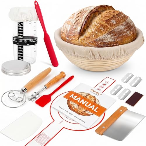I-S-K Complete Sourdough Starter Kit With 24Oz Glass Jar And 9-Inch Round Banneton Proofing Basket