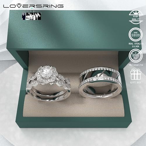 Wedding Ring Sets His And Hers Promise Ring size Wedding Ring Sets His And Hers Couples Women 925 Sterling Silver Round Moissanite Man Titanium Wedding Band4