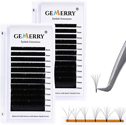2 Trays Easy Fan Volume Lash Extensions 0.05 C curl D curl Lashes 8-14mm Mixed Tray Auto Fan 3D 4D 5D 6D 10D Individual Lash Extension Supplies by GEMERRY (0.05-C+D-mix 8-14mm)