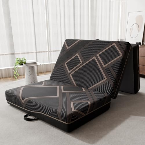 Vamcheer Colchón Plegable de 90 x 200 cm, 15 cm de Grosor, 3 Piezas, Plegable, Cama de Invitados, Funda Lavable, Cama de Invitados Plegable para Viajes y casa (90x200x15 CM)