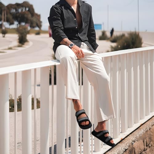 Image of KuaiLu Mens Casual Sandals with Comfortable Orthopedic Arch Support Summer Beach Walking Shoes Cushion Slides Slip on Indoor Outdoor