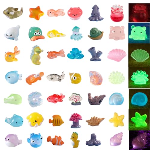 Hedmedum 42 Peças Mini Figuras de Vida Marinha, Figuras de Animais do Oceano de Resina para Decoração, para Bricolagem, Aquário, Jardim, Festa, Decoração, Pequenos Peixes