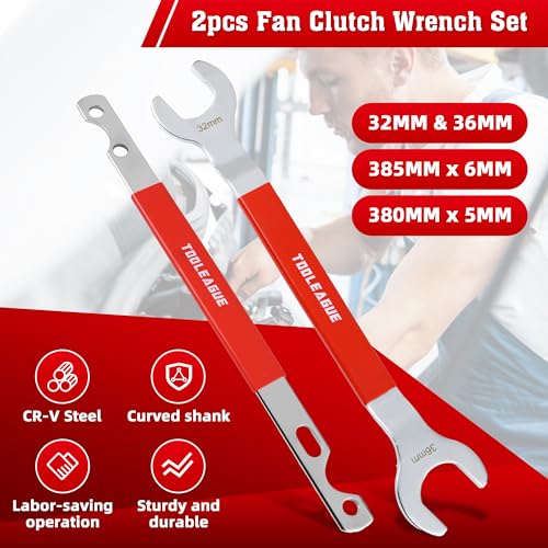 Image of TOOLEAGUE Fan Clutch Wrench Set, 2Pcs, 32mm & 36mm | Fan Clutch Removal Tool Kit,Compatible with BMW,Ford,GM,Chevrolet Water Pump Pulley Holder and Nut Water Hub Removal
