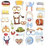 Oktoberfest Foto Requisiten Set, 30 Stück Oktoberfest Accessoires Deko Bayrische Lustige Fotobox Accessoires für Bier, Brezel, Dirndl, Hut und Schnurrbart für Feierlichkeiten, Selfies und Gruppenfotos