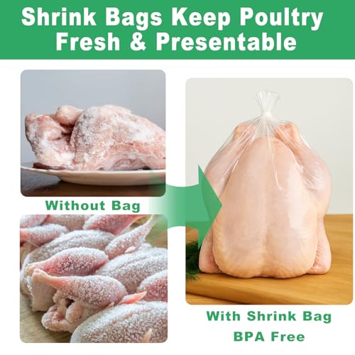 Image of Poultry Shrink Bags (100 Pcs 10x16'') - Turkey Wrap, Brining Bags BPA Free Freezer Safe for Chickens, Rabbits - With 50 Heat-Resistant Zip Ties and Silicone Straw