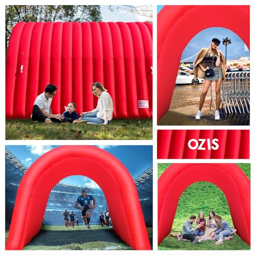 Image of OZIS 16Ft Inflatable Tunnel Entrance Sports with Installed Blower Inflatable Football Tunnel Tent Entryway for Business Advertising Event Exhibition Promotion(Red,16x10x10Ft)