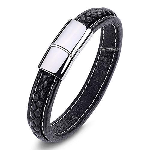 Moneekar Jewels Leather Stainless Steel Bracelet for Men & Boys (Brown) (B07MQ61V2J) Amazon Price History, Amazon Price Tracker