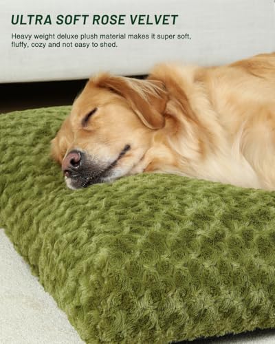 Image of KSIIA Washable Dog Beds Large Sized Dog Crate Bed Pet Mat 41 inchx27 inch Green | Deluxe Plush Comfy Kennel Pad, Anti-Slip Bottom,Deep Sleeping Mat for Large Dogs,Machine Washable for Easy Cleaning