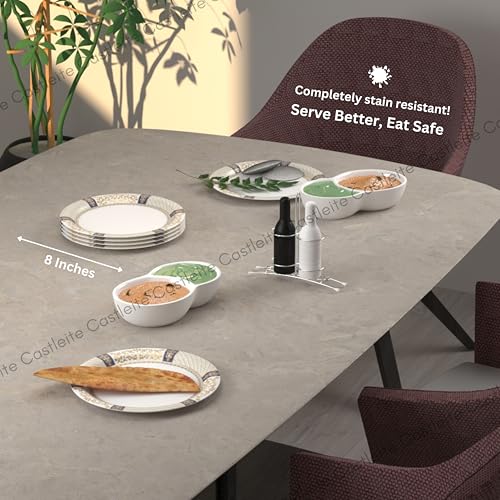 Image of Castleite Piccolo Melamine Plates Set of 6 - Break Resistant, Round Designer Plate for Eating or Serving in Home, Kitchen Use or Cafe, Stainless (Maison Golde, Quarter Plate 6 Pcs)