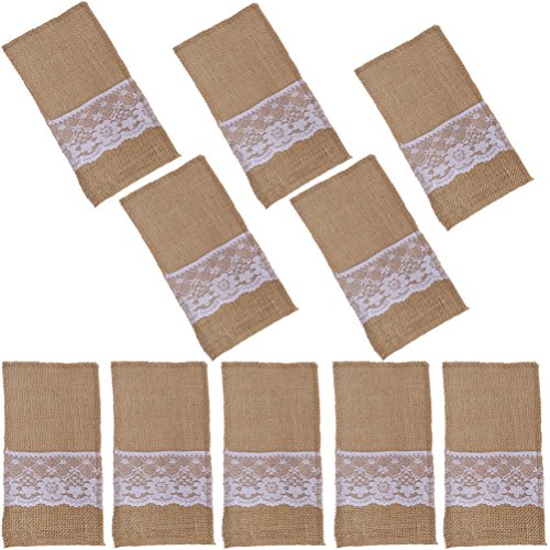 Arlai Pack Of 10 Natural Burlap Utensil Holders Knifes Forks