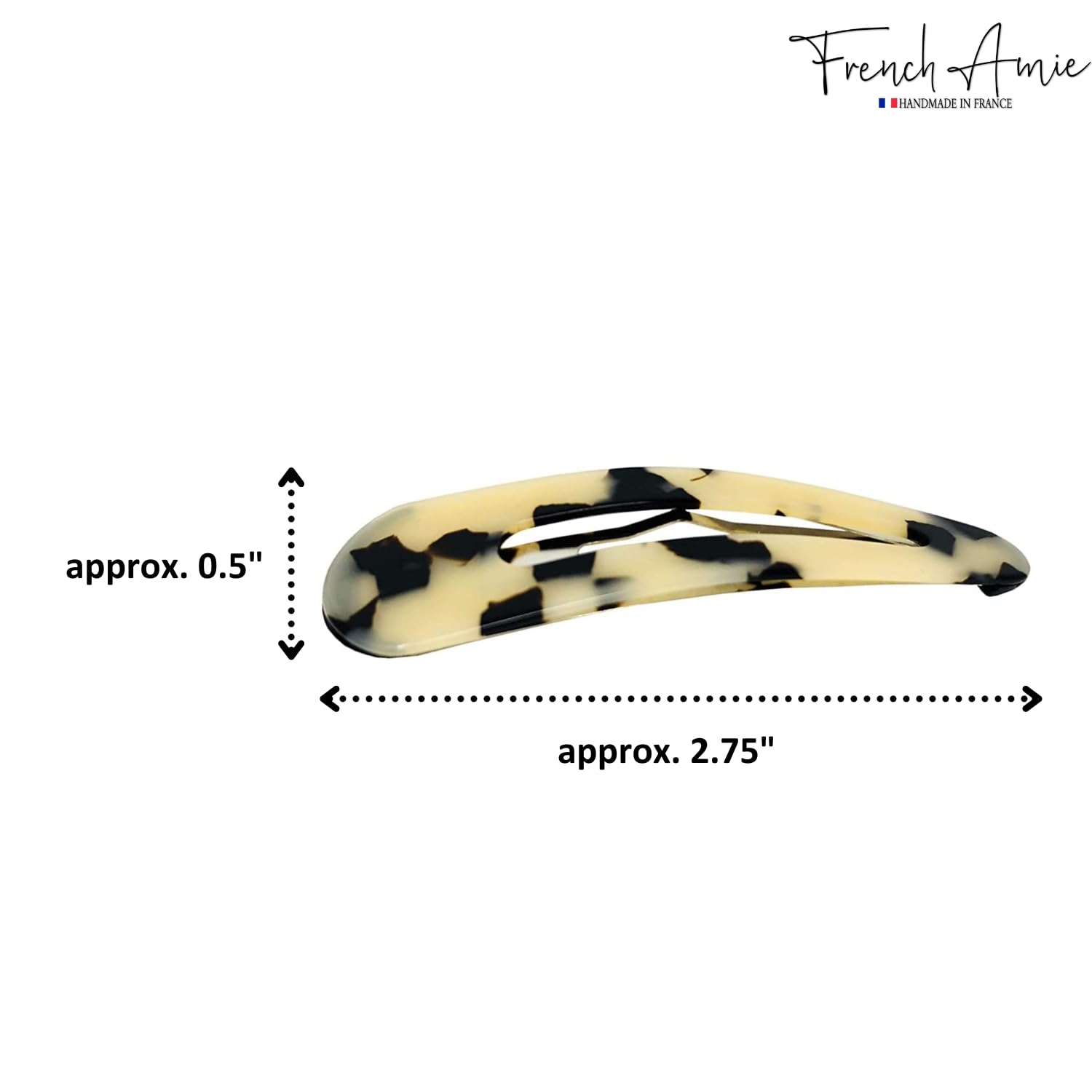 French Amie Clic Clac Haarspangen, groß, handgefertigt, Zelluloid-Acetat, 2 Stück, rutschfeste Seiten-Haarspange für Damen und Mädchen, Weiß