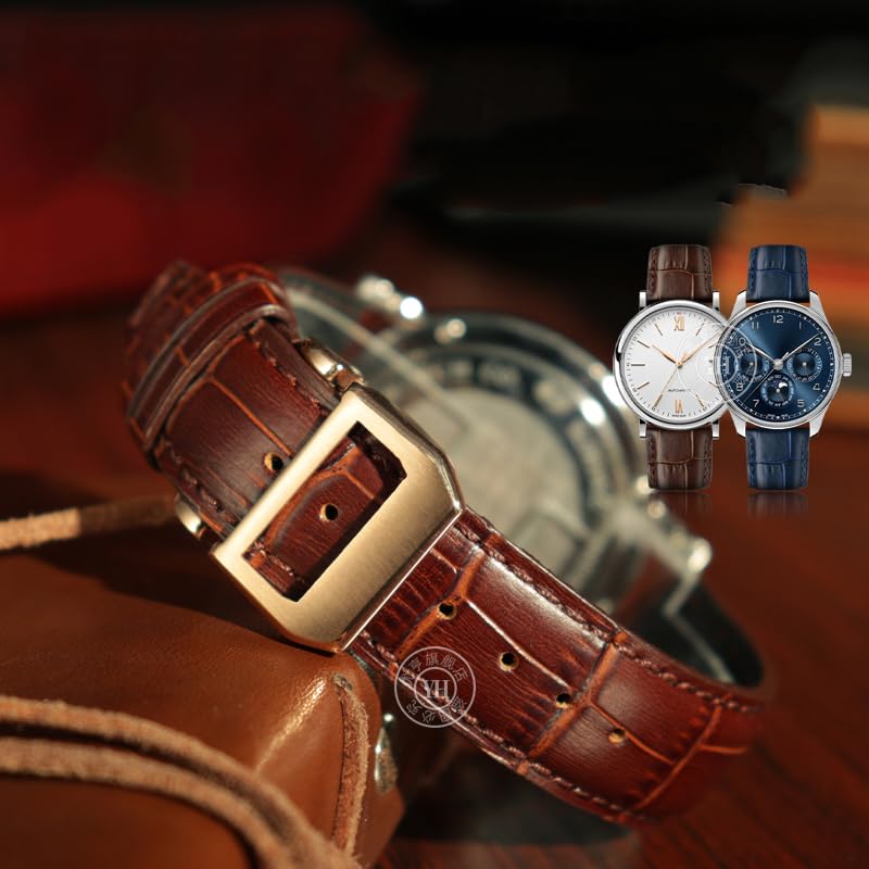 SCHIK Correa de reloj de cuero vacuno de 20 mm, 21 mm, 22 mm, repuesto para IWC Portugieser Porotfino Family PILOT'S Relojes Correa Hebilla plegable