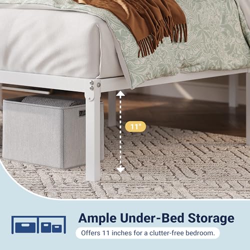 Image of Allewie King Size Bed Frame, 12 Inch Metal Platform Beds with Storage Space, No Box Spring Required and Easy Assembly, White