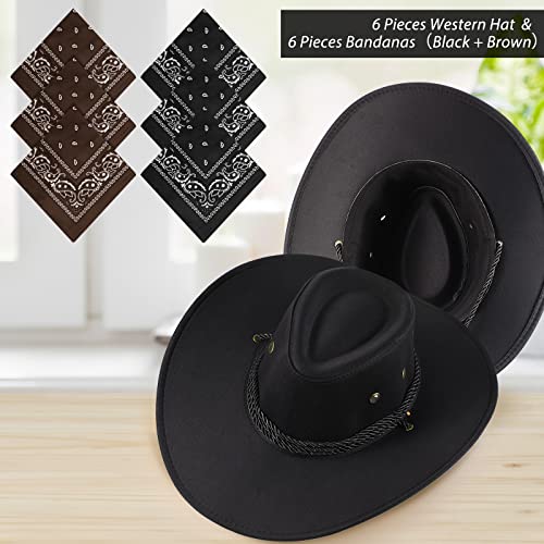 Image of Zhanmai 12 Pcs Cowboy Hat and Bandana Cowboy Cowgirl Hats Bulk Western Party Costume Halloween Accessory