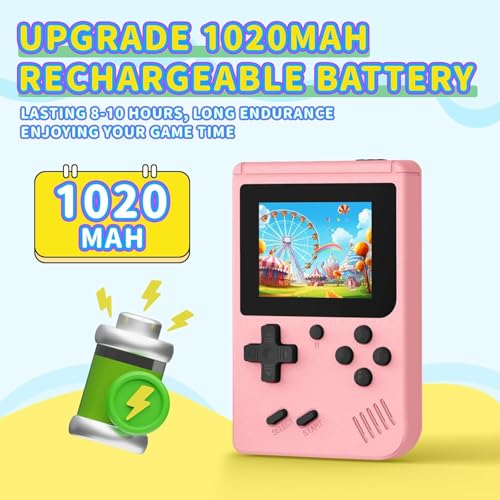 Image of Retro Handheld Games Console Built-in 400 Video Games, Portable Handheld Emulator with 3.0 Inch Screen, Mini Travel Retro Gaming Consle (Pink)