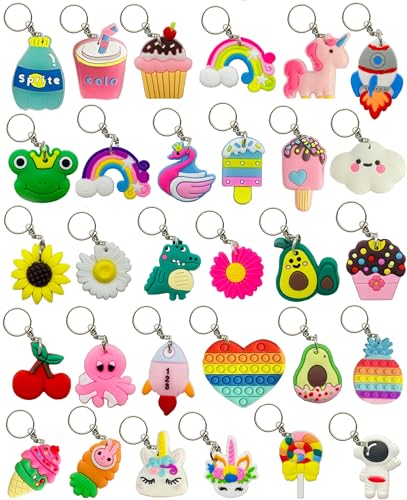 30pcs Different Keychains Bulk Cute Keychain Key Chain Charms for Bag Key Backpack Decoration Classroom Prizes Incentives