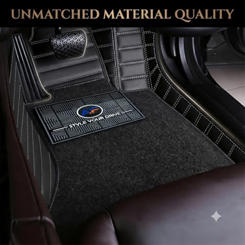 Image of Autofurnish Premium 9D Car Mat Full Set for Hyundai Creta 2020-23 || Luxury Leather Dual-Stitch Full Set 9D Car Floor Mat || 100% Waterproof || Color : Black Silver