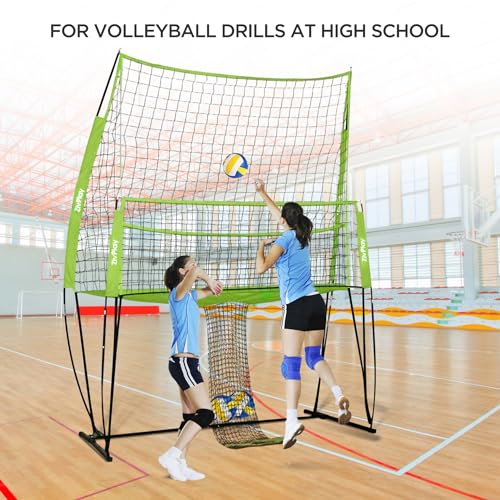 Volleyball Training Equipment Volleyball Practice Net Equipment Serve Trainer Net 11x8ft Wide for Hitting and Serving Practice at Backyard with 4 Adjustable Heights