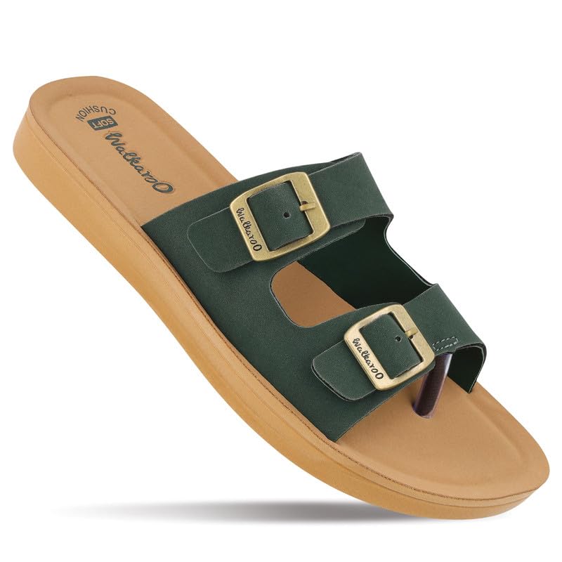 Image of WALKAROO Slip-On Sandals For Women| Soft Cushion Sole & Stylish Double Buckle Upper|Comfortable for Casual, Home, Shopping, Travel|BX2554