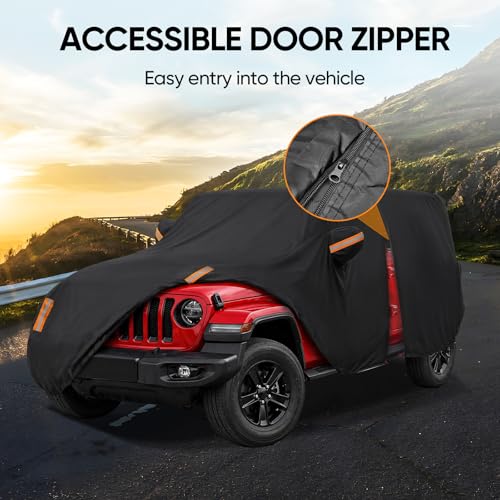 Image of Car Cover for Jeep Wrangler 4 Door 2006-2026 JK JL Outdoor Waterproof Sun Rain Snow Hail UV Protection with Driver Door Zipper
