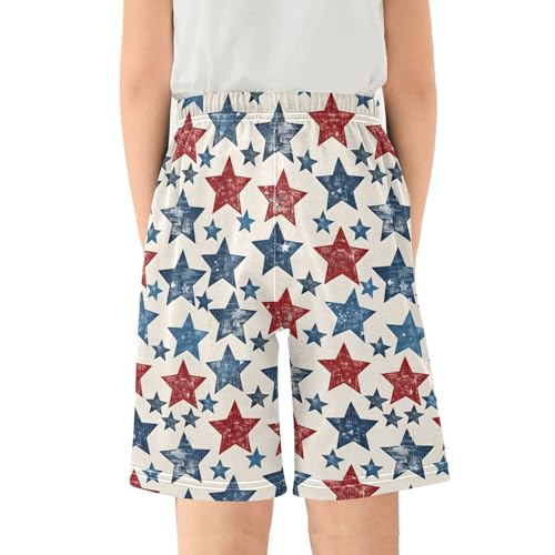 ALAZA Retro Red Blue Star Pajama Shorts Elastic Waist Casual Sleep Shorts with Pockets Size 6-142