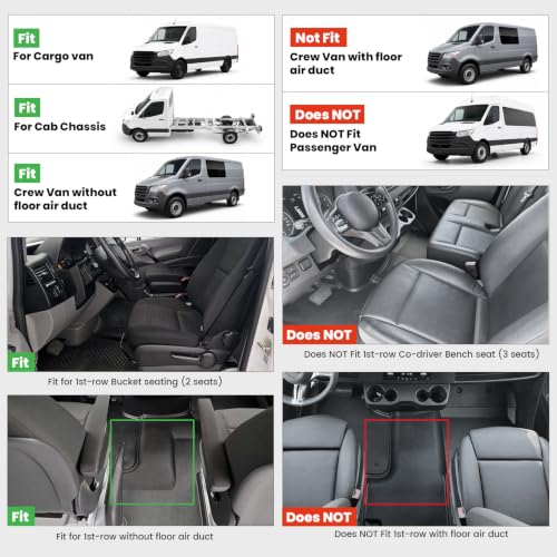 Image of LASFIT Floor Mats for Mercedes Benz Sprinter 1500 /2500 /3500 /4500 2019-2026 | Fit Cargo /Crew Van & Cab Chassis (๐๐จ ๐๐จ๐ซ ๐๐๐ฌ๐ฌ๐๐ง๐ ๐๐ซ ๐๐๐ง), All Weather TPE Fit for 1st Row with Aisle Liner