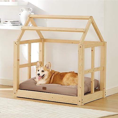 BEDSURE Hundekissen kleine Hunde waschbar - 76x50cm Hundebett wasserdicht M für kleine, mittelgroße Hunde gepolstert Hundematte Warmes Taupe in 10cm Höhe