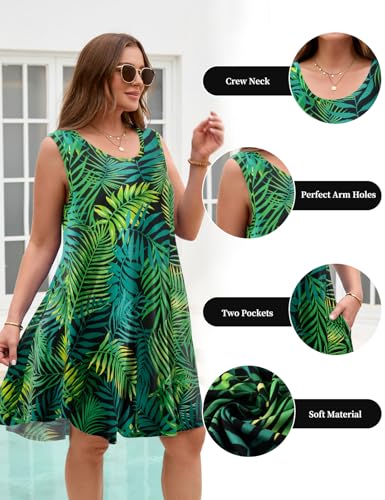 Image of JollieLovin Women Plus Size Curvy Summer Tank Sun Dresses Sleeveless Causal T-Shirt Dress Beach Swing Cover up(L-5X)