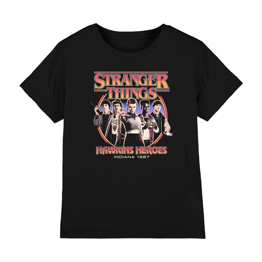 Stranger Things Hawkins Heroes Group 1987 Kids T Shirt, Black, 12-13