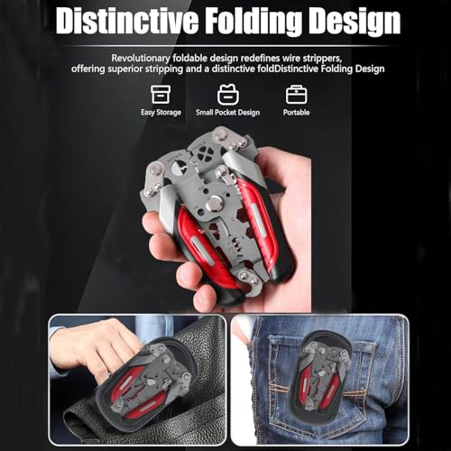 Image of 18 in 1 Foldable Wire Stripper, Multifunctional Folding Professional Wire Cutters, Multifunctional Wire Strippers Crimper Cable Cutter Pliers, Wire Stripper Tool (Red)
