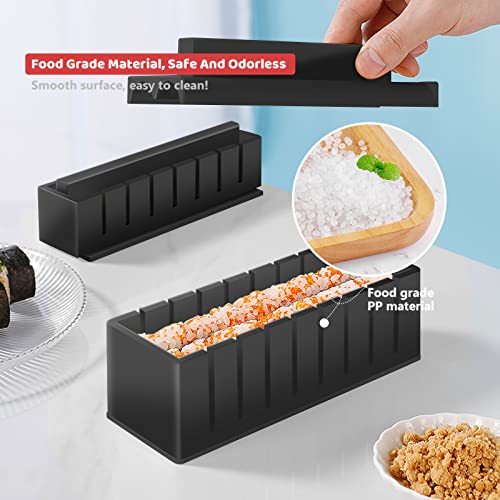SKYSER Sushi Maker set, 20 Artikel Kit für Anfänger zum selber machen, Kann als Sushiteller verwendet werden mit Reis Roll Formen, Gabel, Messer, Rolling Matte, Stäbchen, Komplett(Schwarz) 5