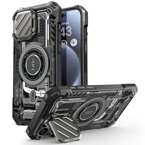 Image of SUPCASE for iPhone 15 Pro Max Case with Stand [Compatible with MagSafe] [Built-in Camera Cover Kickstand] [Military-Grade Protection] Heavy Duty Magnetic Phone Case (BalckCircuit)
