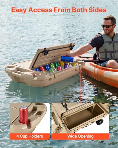 Image of VEVOR Floating Cooler 40 QT Floating Ice Chest with Wheels & Tow Rope, Premium LLDPE Amphibious Drink Cooler for Water & Land, Cruise Stable on Lake, River, Pool, Beach, Kayak