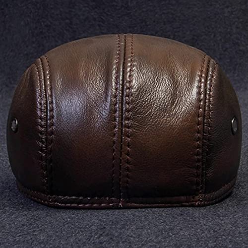 Leather Windproof Duckbill Berets For Men Newsboy Cap Cowhide Black Ear Protection Casquette Hats For Male #TOP4