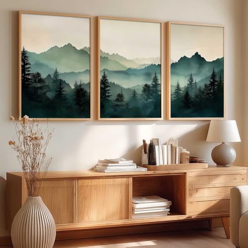 Image of kotart Mountain View Framed Painting | Big Aesthetic Nature Inspired Framed Paintings for Living Room Bedroom Wall Decor Set Of 3 (10X13 inch)