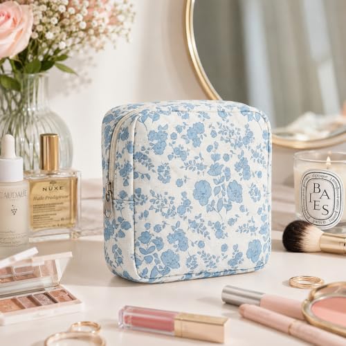 Image of MAYCREATE Small Quilted Cotton Makeup Bag Mini Portable Cosmetic Pouch