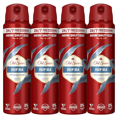 Old Spice Deep Sea Desodorante Corporal En Spray Para Hombre, 48 Horas Fresco, 0% Sales De Aluminio, 4x150 ml