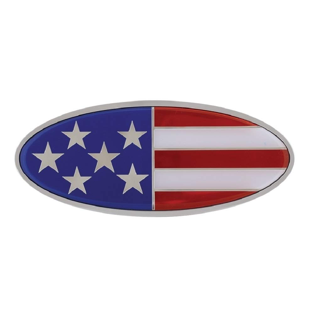 United Pacific10945 Die-Cast Metal 7 ⅞” x 3 ¼” Chrome Oval Shape Emblem for Peterbilt, Mounting Stud w/Double-Sided Backing – ONE Emblem – USA Flag