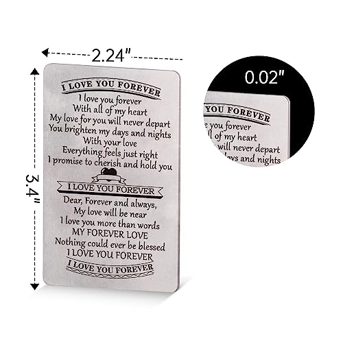 Demiwise Wallet Card?Metal Engraved Wallet Insert Card?I LOVE YOU FOREVER), Metal Gift Card for Him or Her, Anniversary Card for Wedding, Birthday and Valentine's Day