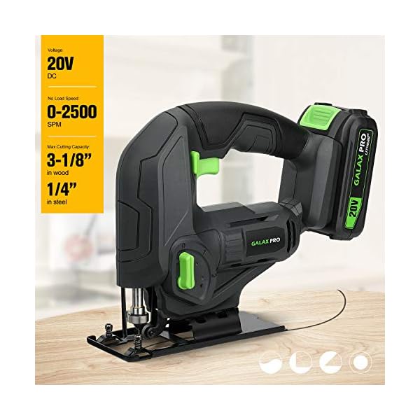 GALAX PRO Stichsägen, DC-20 V Max 1,3 Ah Lithium-Ionen 2500 SPM Stichsägewerkzeug mit Akku und Ladegerät, 8 Stück T… – Bild 3