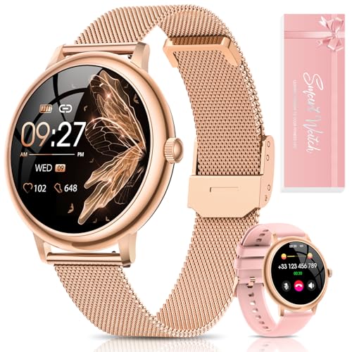 RUXINGX Smartwatch Damen, Kleine Runde Fitnessuhr mit...