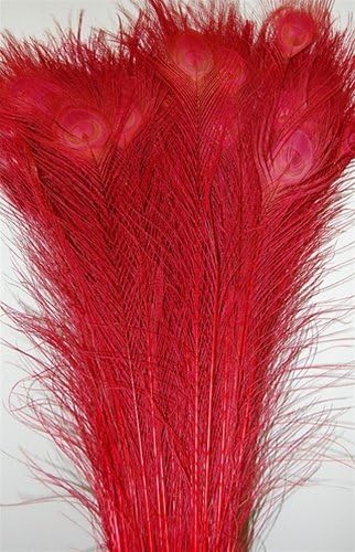 50 Pcs Bleached & Dyed Peacock Feathers 30"-35" for Home Decore Vases Bridal Wedding Centerpieces (Orange)